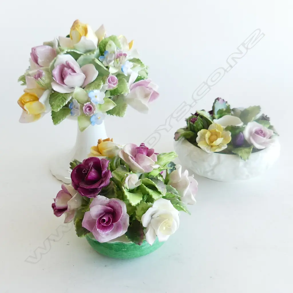 3 FLORAL ORNS ROYAL DOULTON H145MM STAFFORTSHIRE H90MM& AYNSLEY DIA 100MM Image 1++