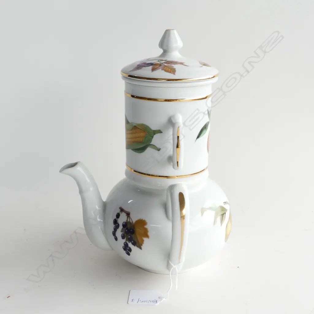 ROYAL WORCESTER EVESHAM TEAPOT w. SIDE HANDLE & 2 PCE STRAINER H.270mm Image 1++