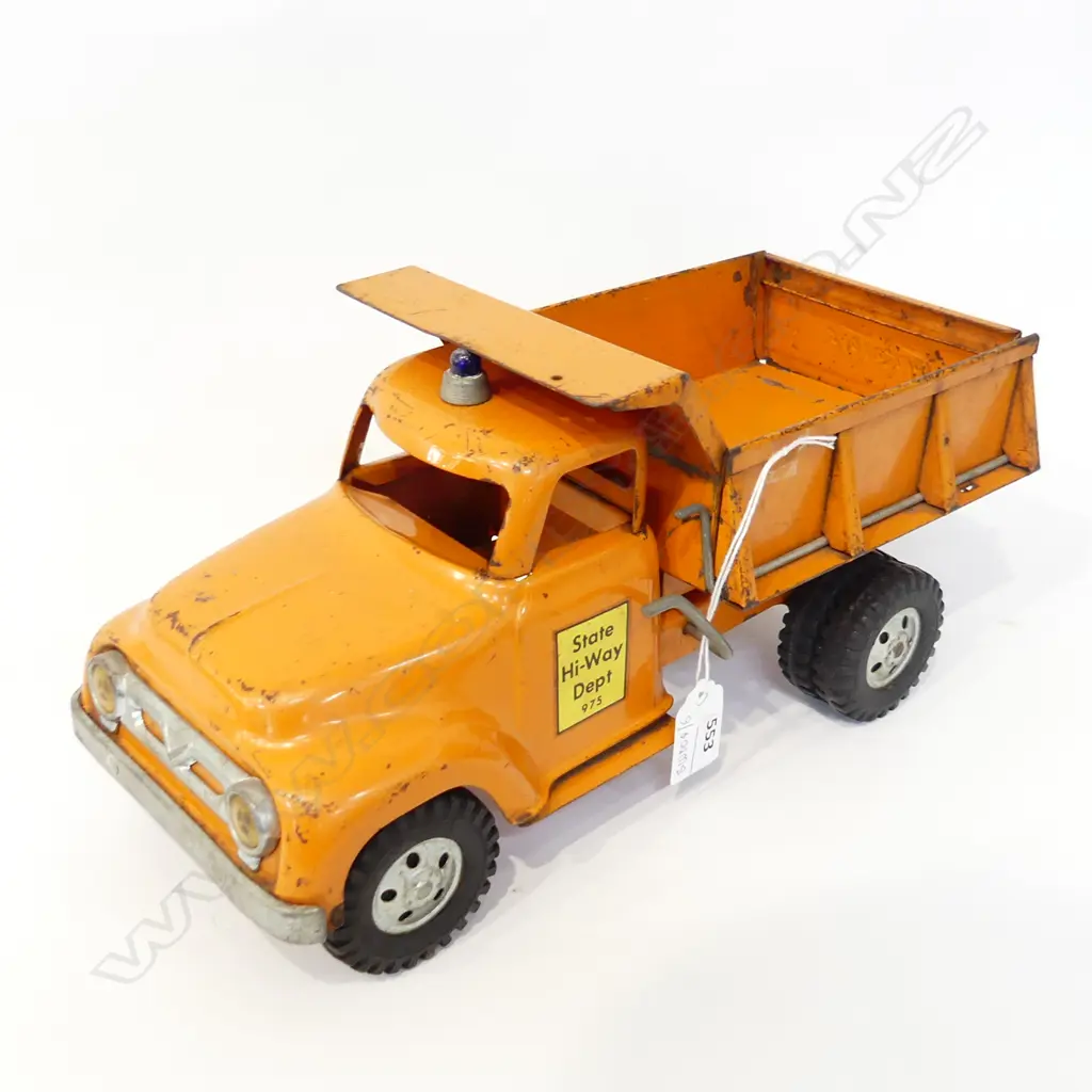 TONKA USA MADE ORANGE TRUCK 1950's L.320mm says 'State Highway Dept. 975" Image 1++