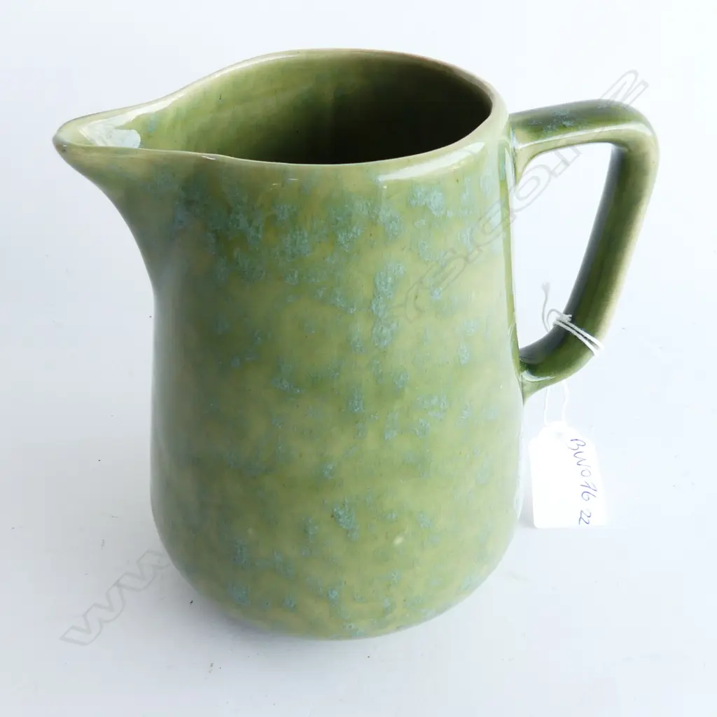 GREEN ' TRICKLE GLAZE ' TEMUKA WARE JUG. IN GOOD CONDITION H. 150mm Image 1++