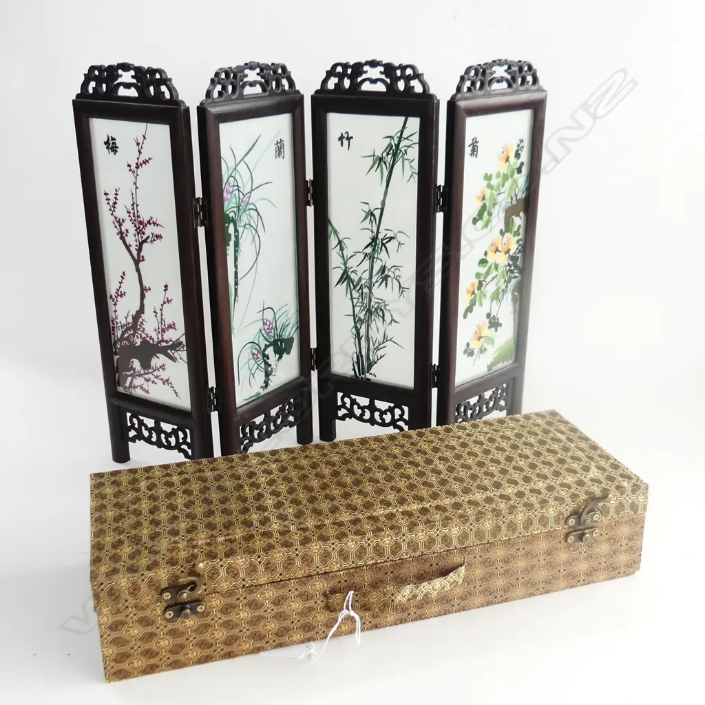 **RTV**4 CHINESE EMBROIDERED SCREENS H. 370MM - IN ORIGINAL BOX Image 1++