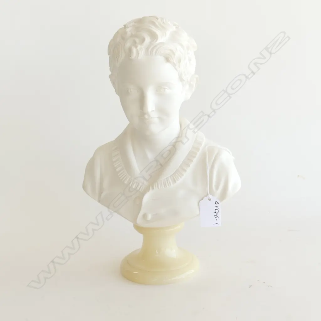 A. GIANELLI CLASSICAL BUST OF A YOUNG MAN ALABASTER SOCLE BASE (20030) Image 1++