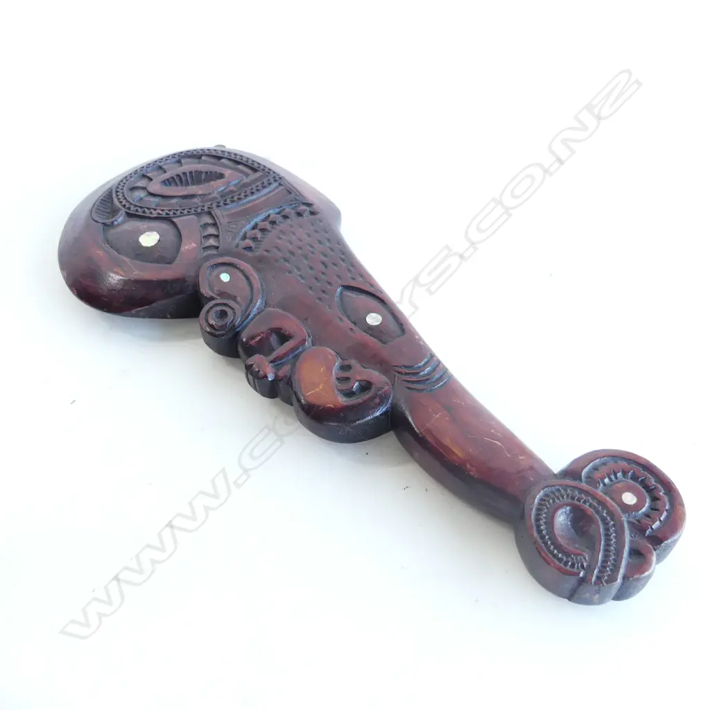 CONTEMPORARY CARVED MAORI WOODEN PATU L 410 MM Image 1++