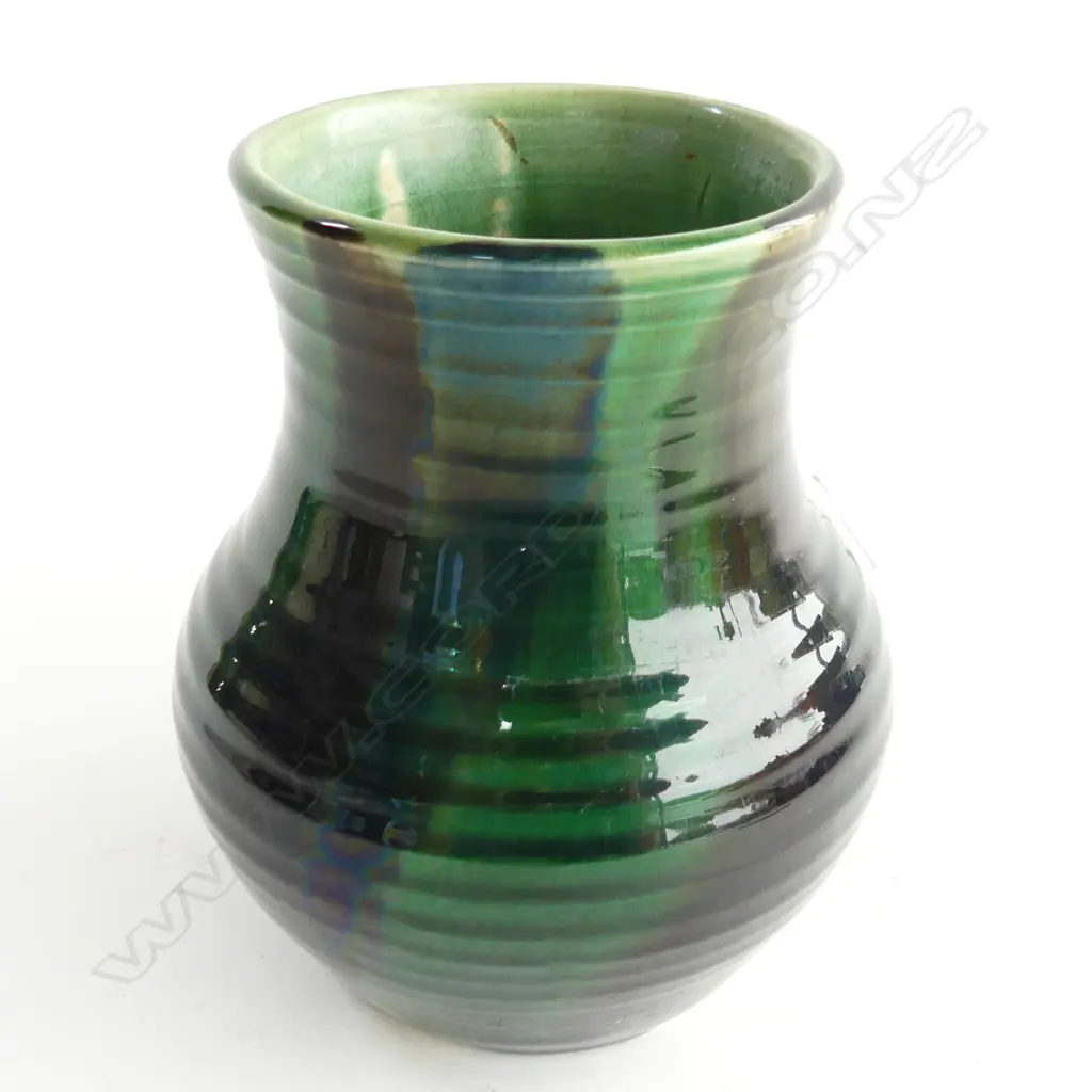 EARLY GREEN GLAZED STUDIO POTTERY VASE  INDERSTINCT MARKS H160MM Image 1++