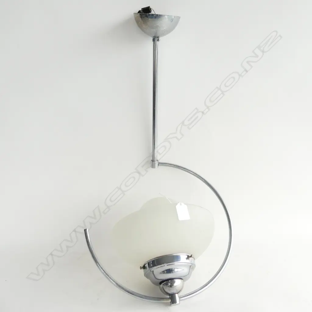 ART DECO CHROME & FROSTED GLASS CEILING SUSPENDED LIGHT H.640mm Image 1++