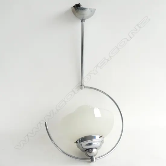 ART DECO CHROME & FROSTED GLASS CEILING SUSPENDED LIGHT H.640mm