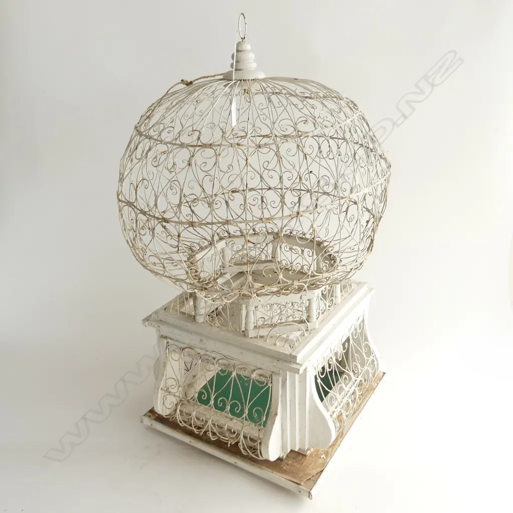 ANTIQUE FRENCH WHITE PAINTED BIRD CAGE H.600mm Image 1++