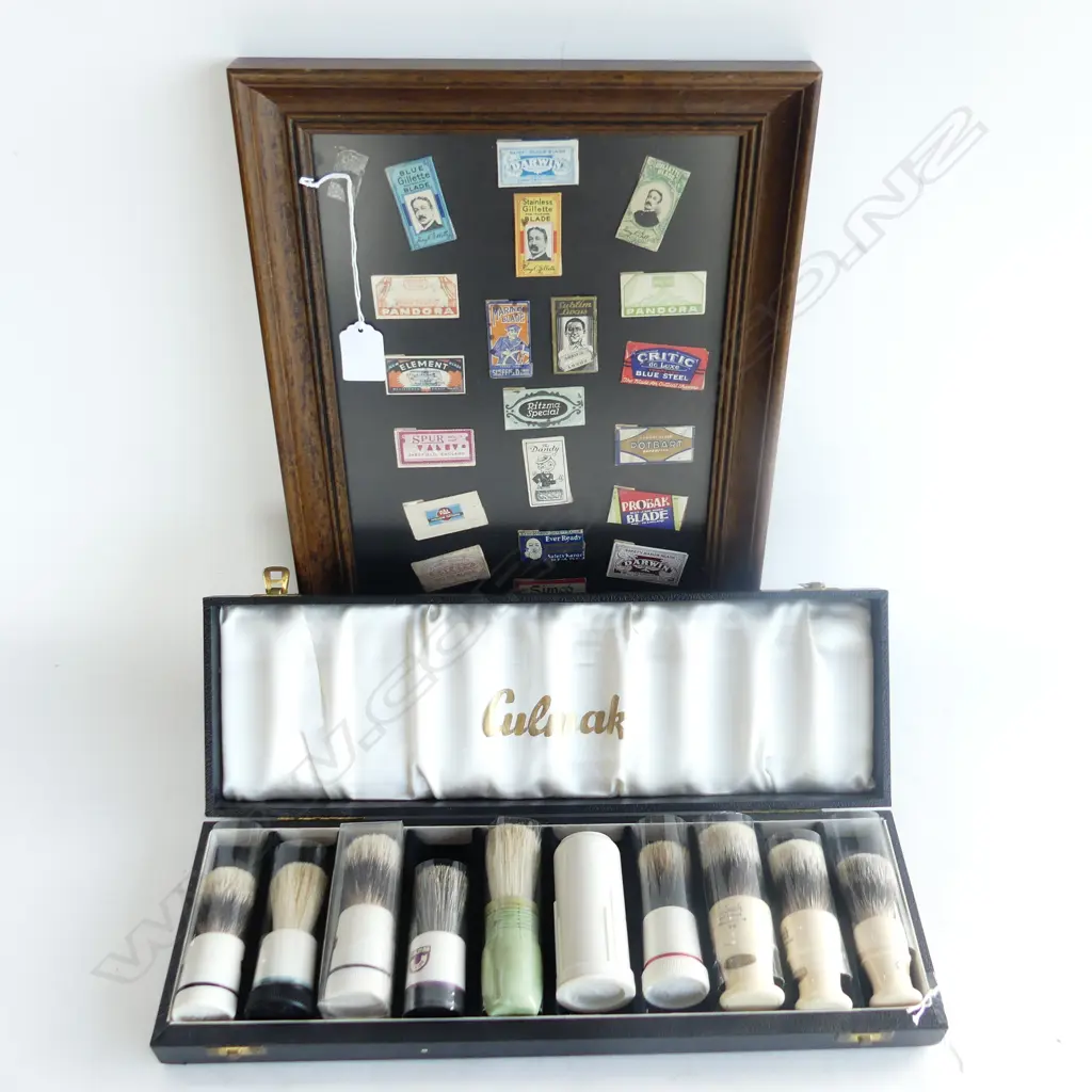 BOXED CULMAK SHAVING BRUSHES L410MM & FRAMED RAZORBLADE COLLECTION H410MM W290MM Image 1++