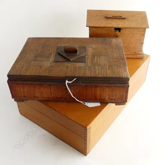 3 VINTAGE WOODEN BOXES; LARGEST 385x255x115mm