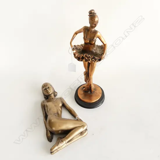 COPPER PAINTED BALLERINA ON WOODEN STAND (H. 325MM)+ BALLERINA WALL PLAQUE (H. 250MM)