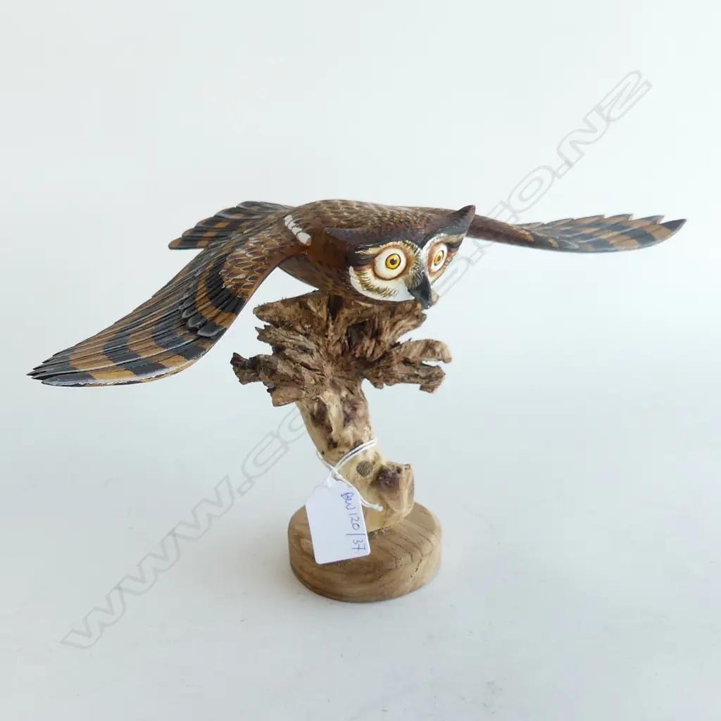 DACTYLANTHUS (WOOD ROSE) w. CARVED WOODEN PAINTED OWL W.300mm Image 1++