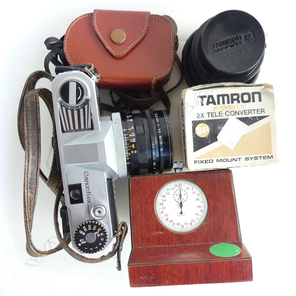 35MM SLR CAMERA CANONFLEX WITH STANDARD 50MM LENS PLUS MINOLTA 50MM LIGHT METER TAMRON EXTENDER AND TIMER Image 1++