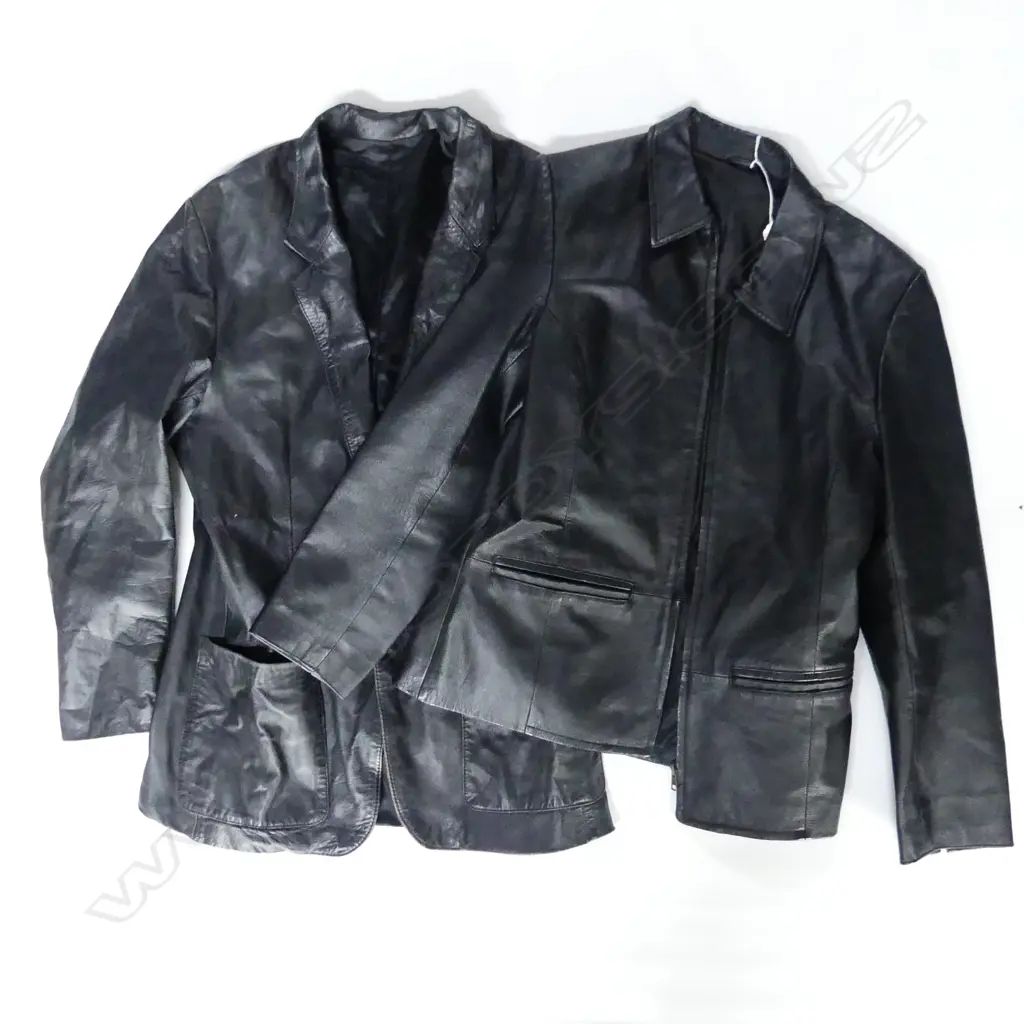 2 LADY'S BLACK LEATHER JACKETS: 1 SIZE 10 presume the other the same Image 1++