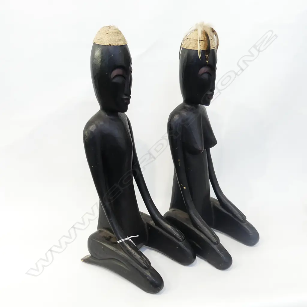 PR CARVED WOODEN KNEELING AFRICAN FIGURES; MAN & WOMAN H.620mm Image 1++