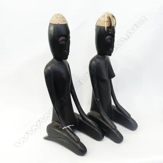 PR CARVED WOODEN KNEELING AFRICAN FIGURES; MAN & WOMAN H.620mm
