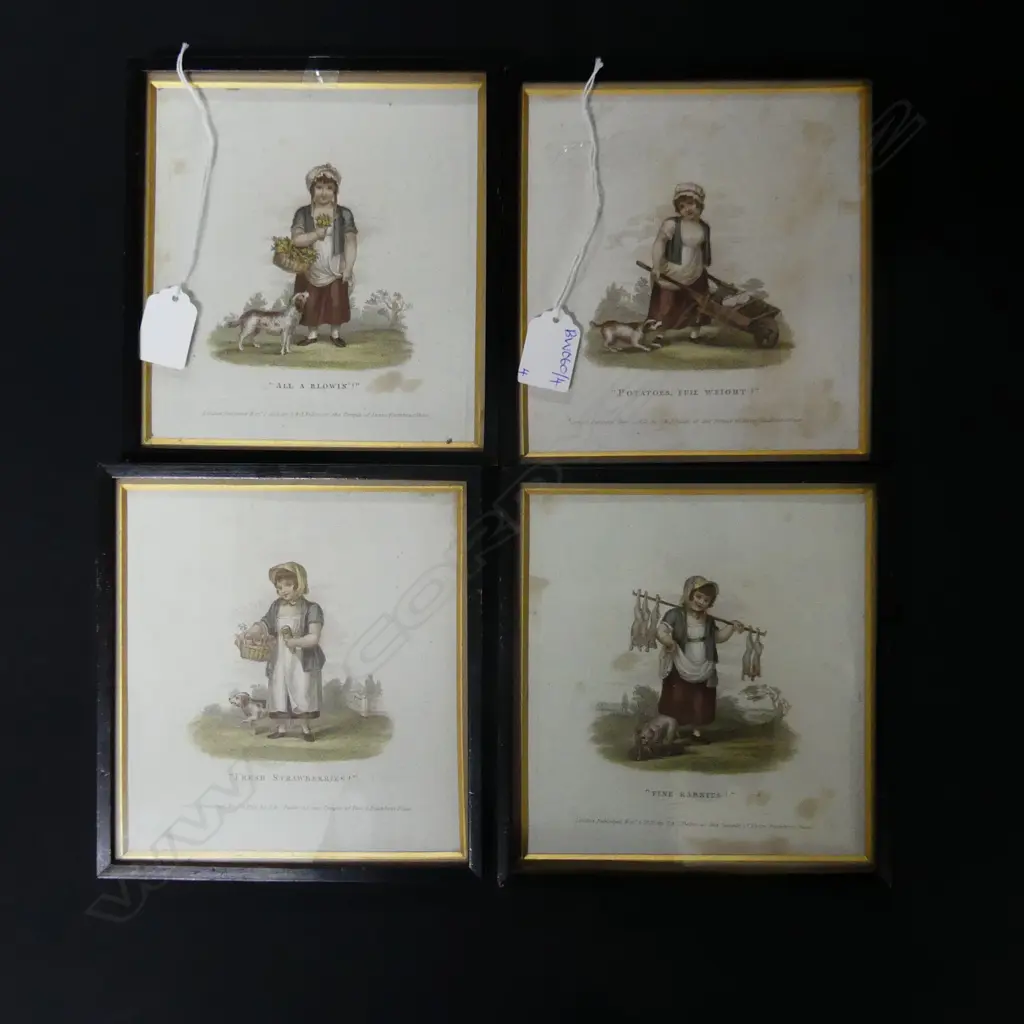 SET OF 4 EARLY 19thC ENGRAVINGS; CHILD STREET SELLERS 'FINE RABBITS' ETC 170x160mm Image 1++