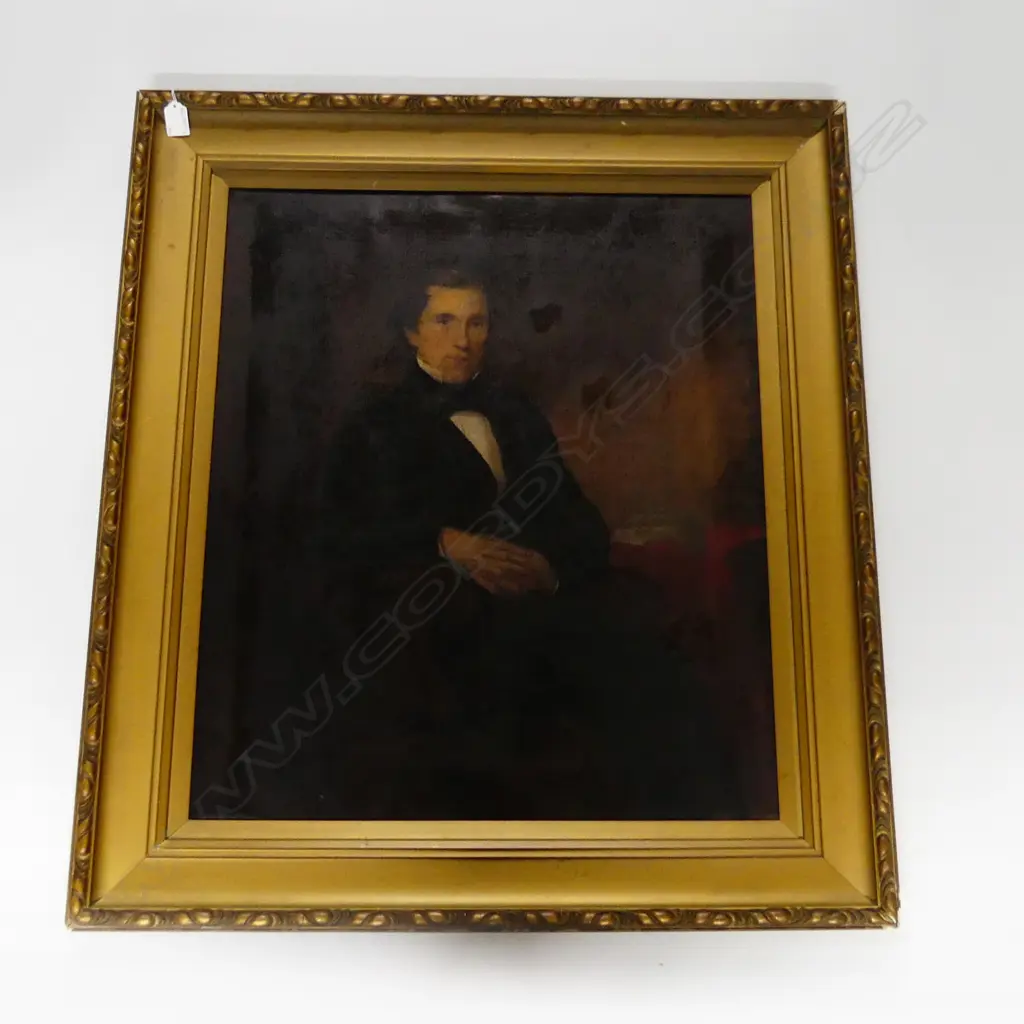ARTIST UNKNOWN PR MID 19thC OIL ON CANVAS PORTRAITS; GENTLEMAN & LADY (damage) GILT FRAMES 675x575mm Image 1++