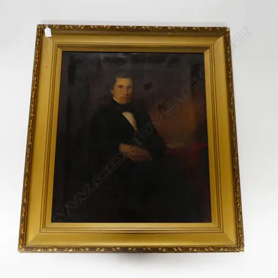 ARTIST UNKNOWN PR MID 19thC OIL ON CANVAS PORTRAITS; GENTLEMAN & LADY (damage) GILT FRAMES 675x575mm