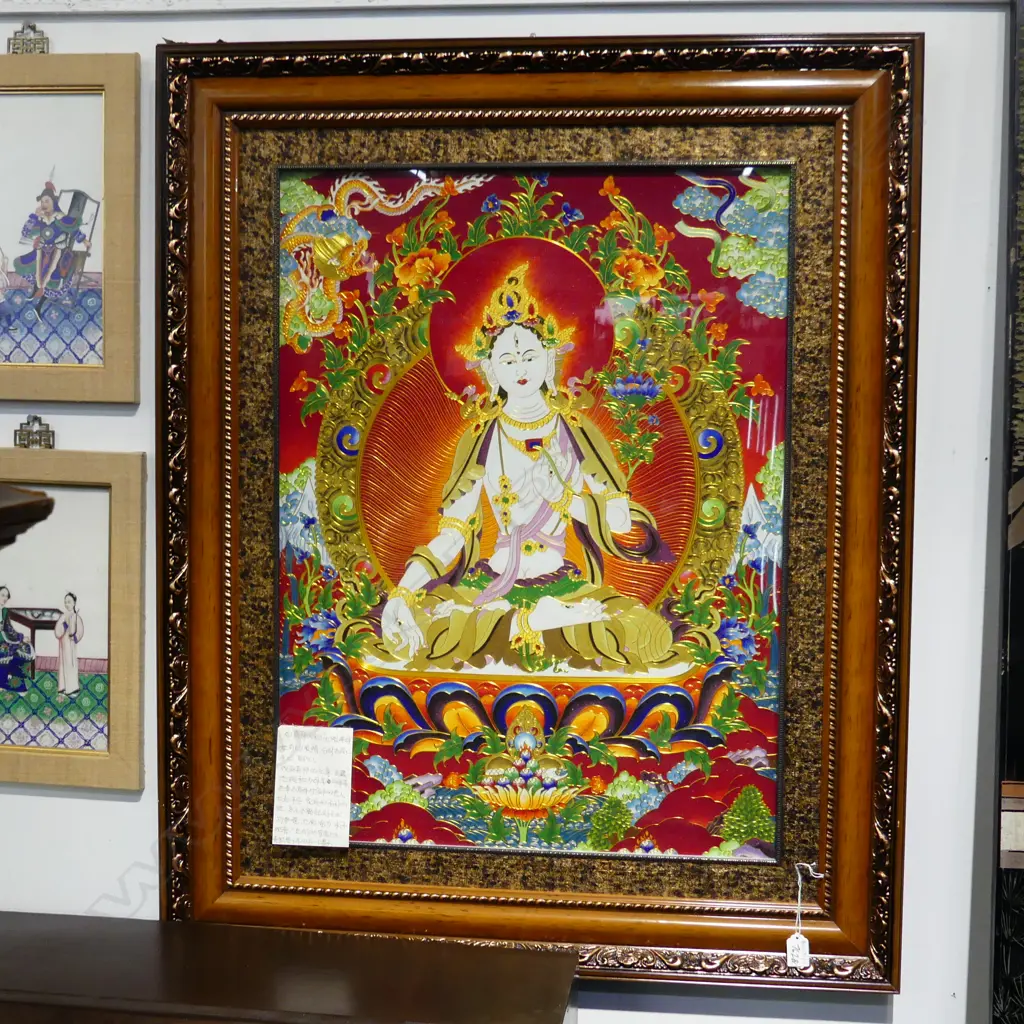 **RTV**LG THANGKA ARTWORK IN ENAMEL CLOISONNE DEPICTING WHITE TARA THE SEVEN EYED BUDDHA MOTHER 780x580mm Image 1++