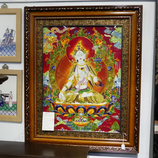 **RTV**LG THANGKA ARTWORK IN ENAMEL CLOISONNE DEPICTING WHITE TARA THE SEVEN EYED BUDDHA MOTHER 780x580mm