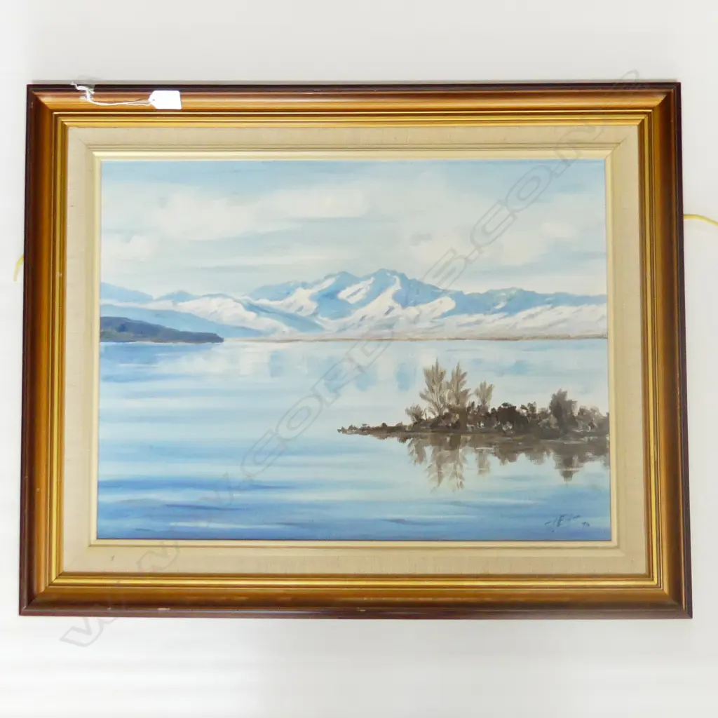 OIL  REFLECTIONS ON LAKE TEKAPO BY FRANK EDEN H630 L790MM Image 1++