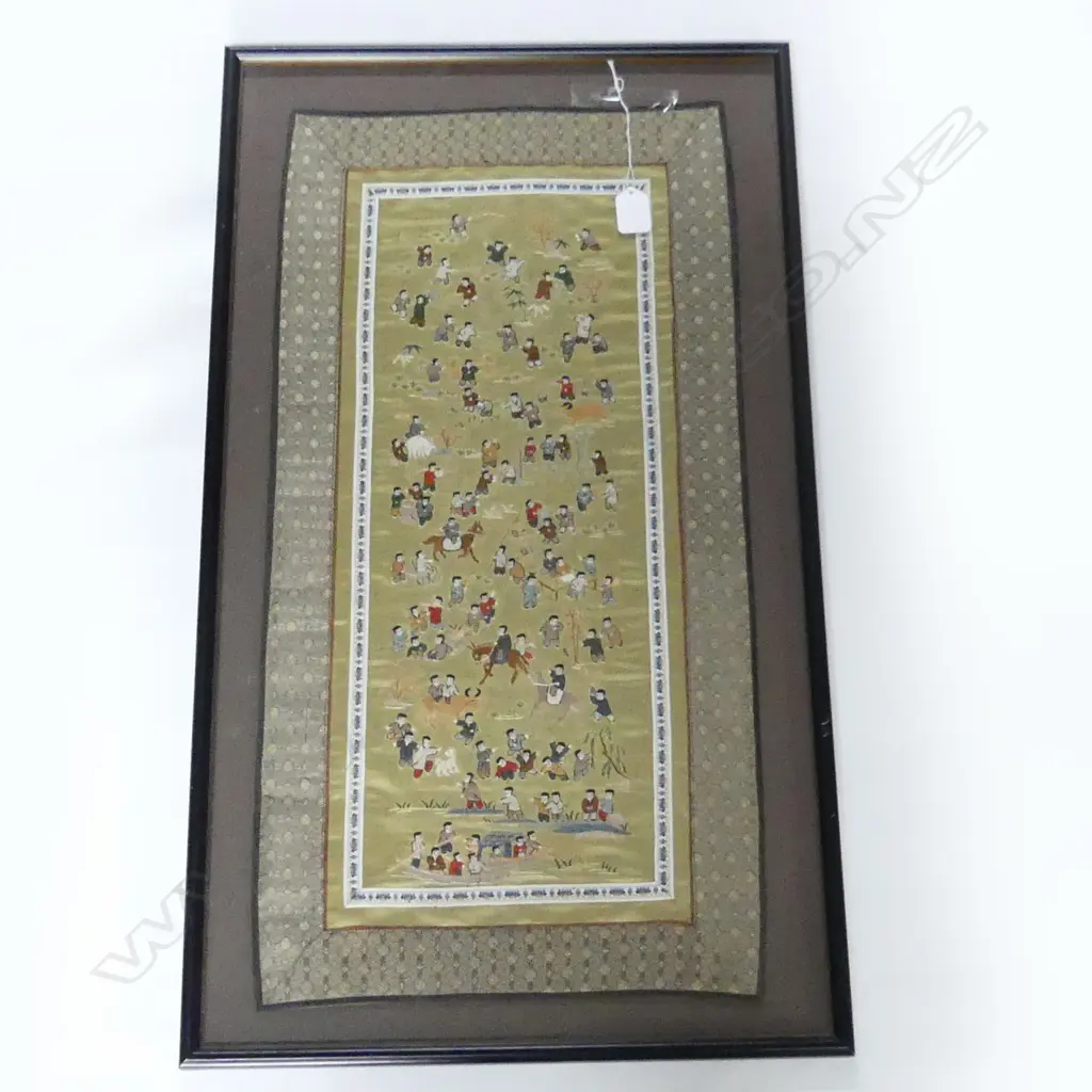 LARGE FRAMED ORIENTAL EMBROIDERY 660x335mm Image 1++