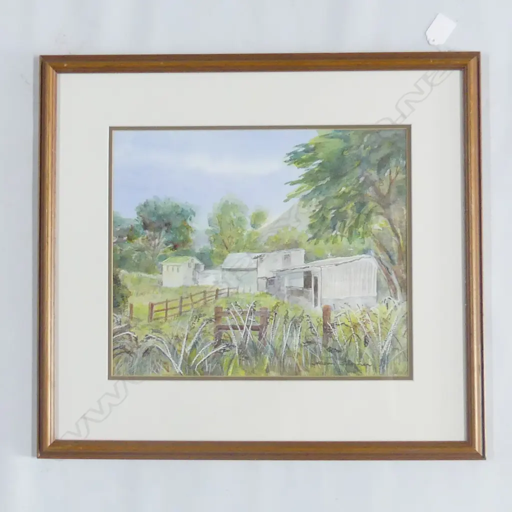 ALISON TANNER (US, 20thC), FARM SHEDS, PAUATAHANUI, W/C, SIGNED, 280mm x 3550mm Image 1++