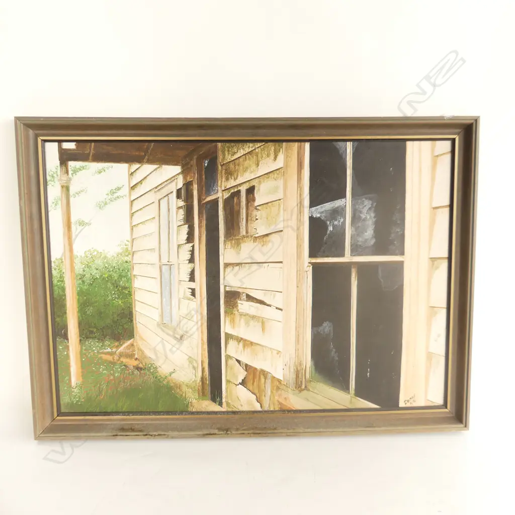 DENNIS WEBSTER OIL ON BOARD MILL ROAD WINDOW PAEROA  SIGNED AND DATED 81 600 X 400 MM Image 1++