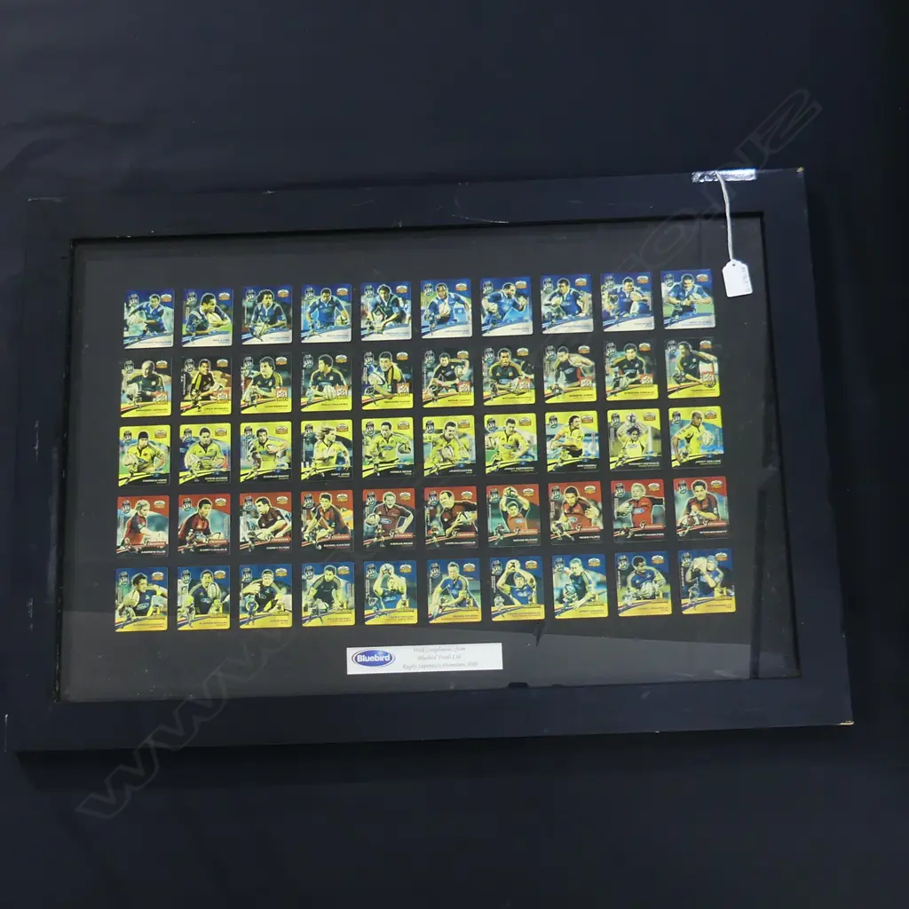 FRAMED SET OF 50 BLUEBIRD 2008 RUGBY SUPERSTARS  790 X 540MM (INCL FRAME) Image 1++