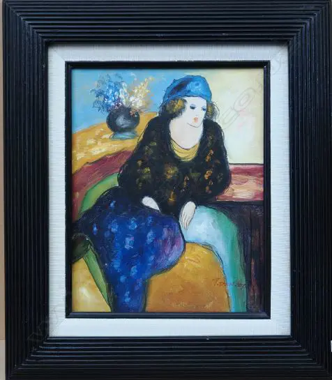 T. DANTOP (MEXICO), SEATED LADY WITH FLOWERS, OIL ON CANVAS, SIGNED, 390mm x 350mm Image 1++