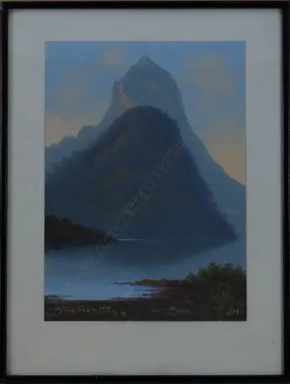 JOHN McINTOSH MADDEN (NZ 1856-1923), MITRE PEAK, PASTEL, INITIALLED, 380mm x 300mm Image 1++
