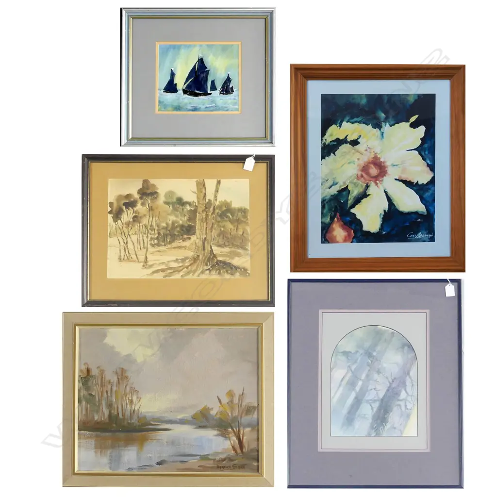 FIVE GOOD ORIG NZ/AUS ARTWORKS INCL BERNICE SMART, SIZES RANGE: 90 x 125mm – 580x 480mm Image 1++