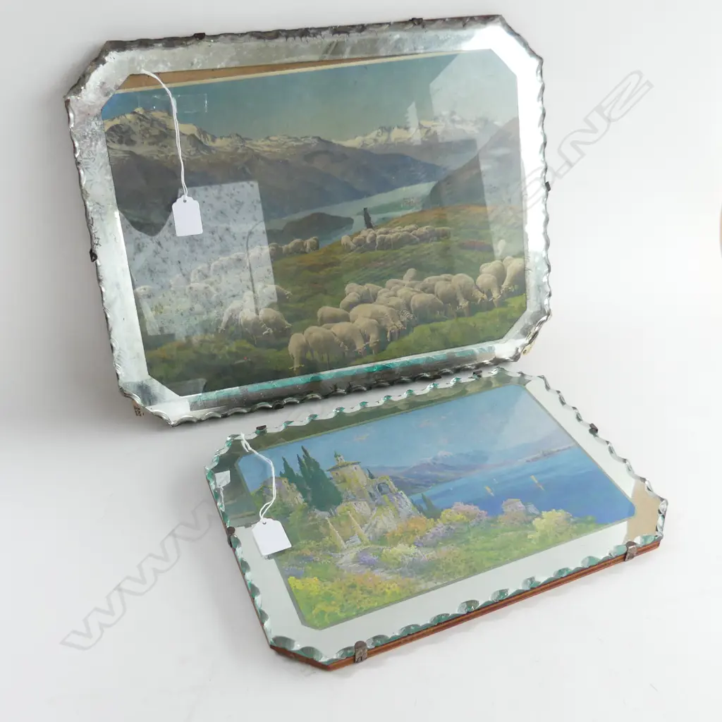 2 VINTAGE PICTURE MIRRORS; LANDSCAPES w. LAKES 355x460mm Image 1++