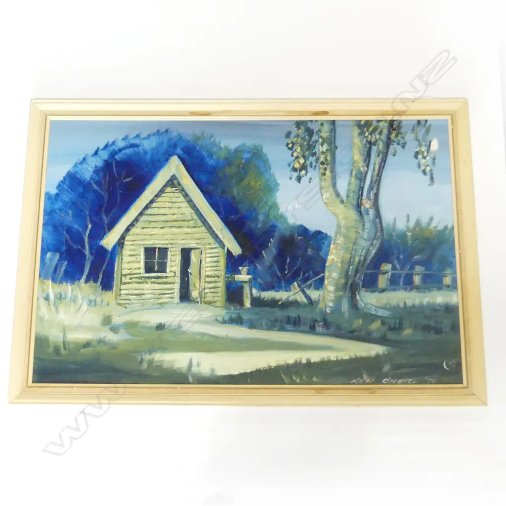 O'NEILL, Ken (NZ 20thC), Gumdigger's Hut 1976, Oil on board, signed & dated 1976, 580mm x 880mm Image 1++