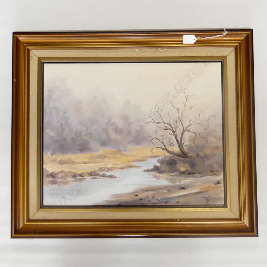 FRAMED OIL FOGGY DAY NGAPUKE BY FRANK EDEN H570 L680MM Image 1++