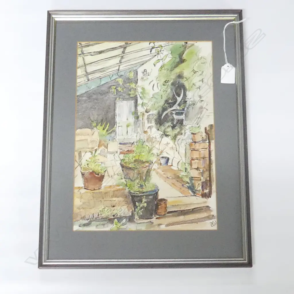 WATERCOLOUR & INK INTERIOR COURTYARD INITIALLED 330x240mm Image 1++