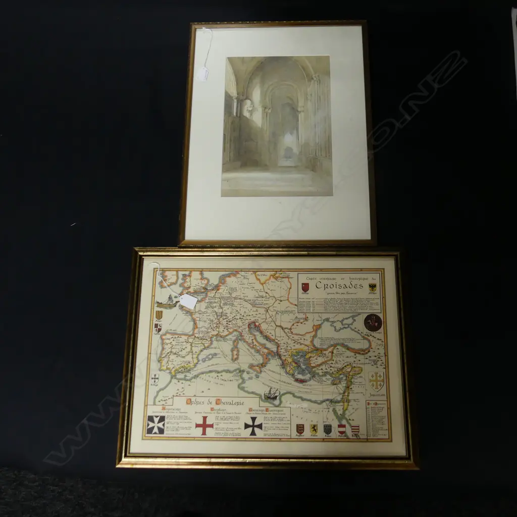 CHURCH NAVE W/C 350x225mm + FRENCH MAP OF CRUSADES 390x530mm Image 1++