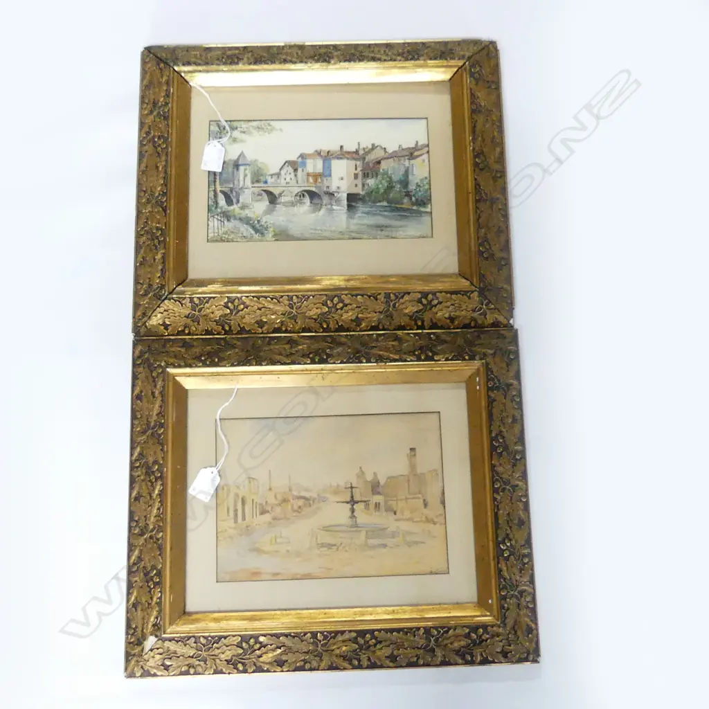 2 W/Cs IN ANTIQUE GILT FRAMES OAK LEAF DESIGN 380 X 440mm overall Image 1++
