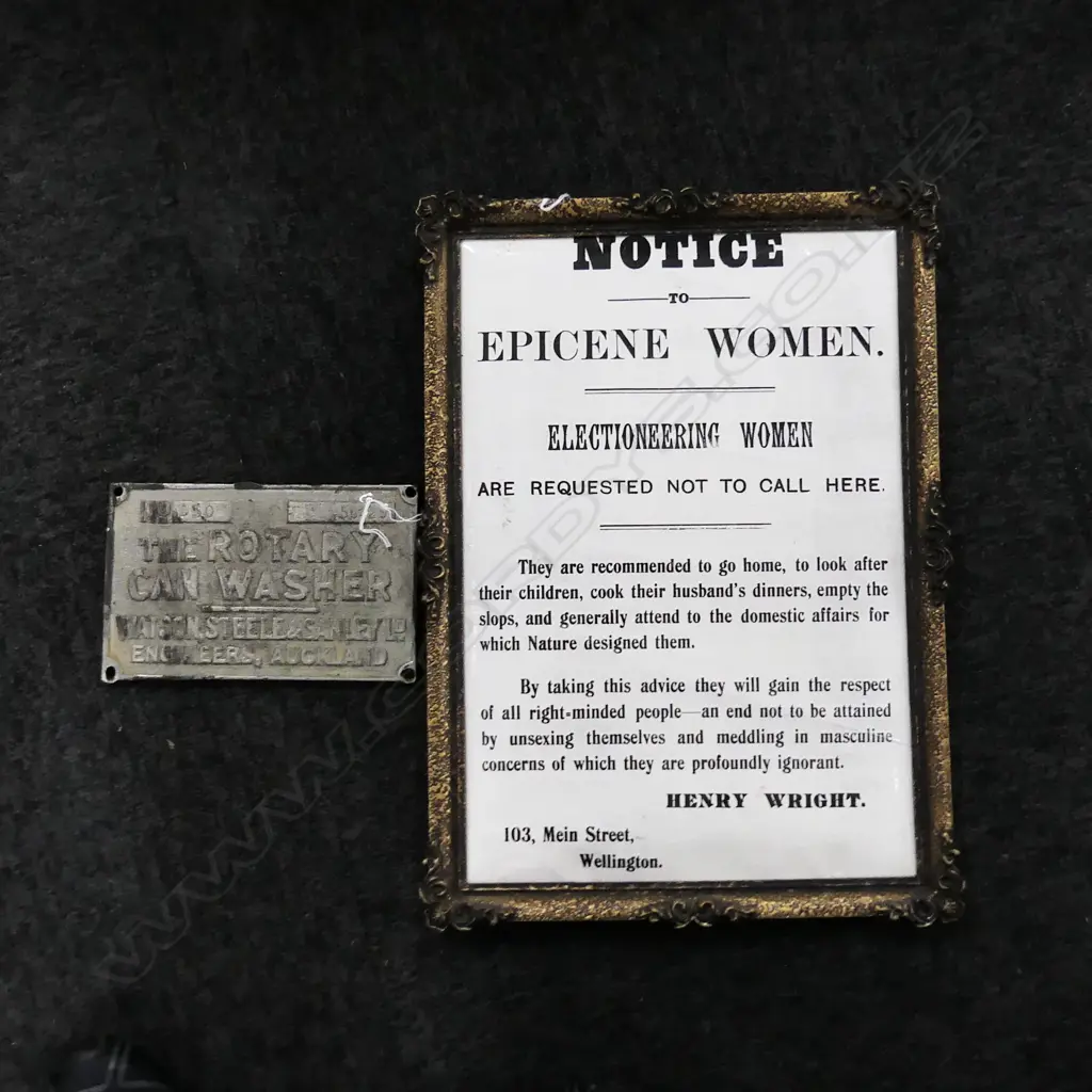FRAMED POLITICAL NOTICE  H450MM W320MM &  PLATED ROTARY WASHER PLAQUE H120MM L200MM Image 1++