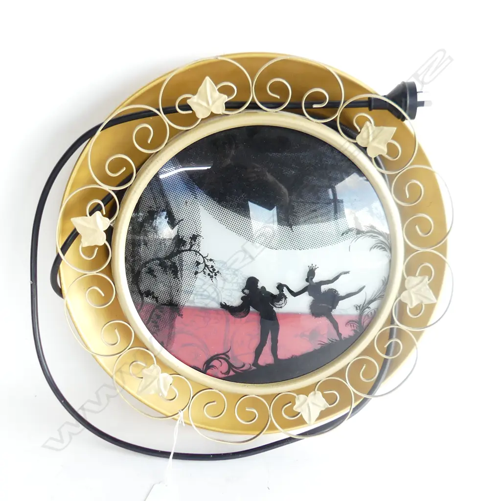 VINTAGE CONVEX BALLERINA SILHOUETTE WALL LIGHT - GOLD PAINTED METAL FRAME & BACK DIA 420MM Image 1++