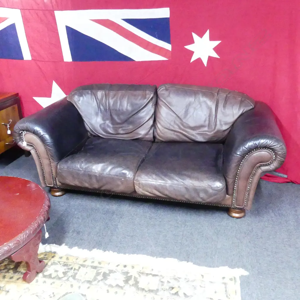 ROLLED ARM LEATHER SOFA W.2150mm Image 1++