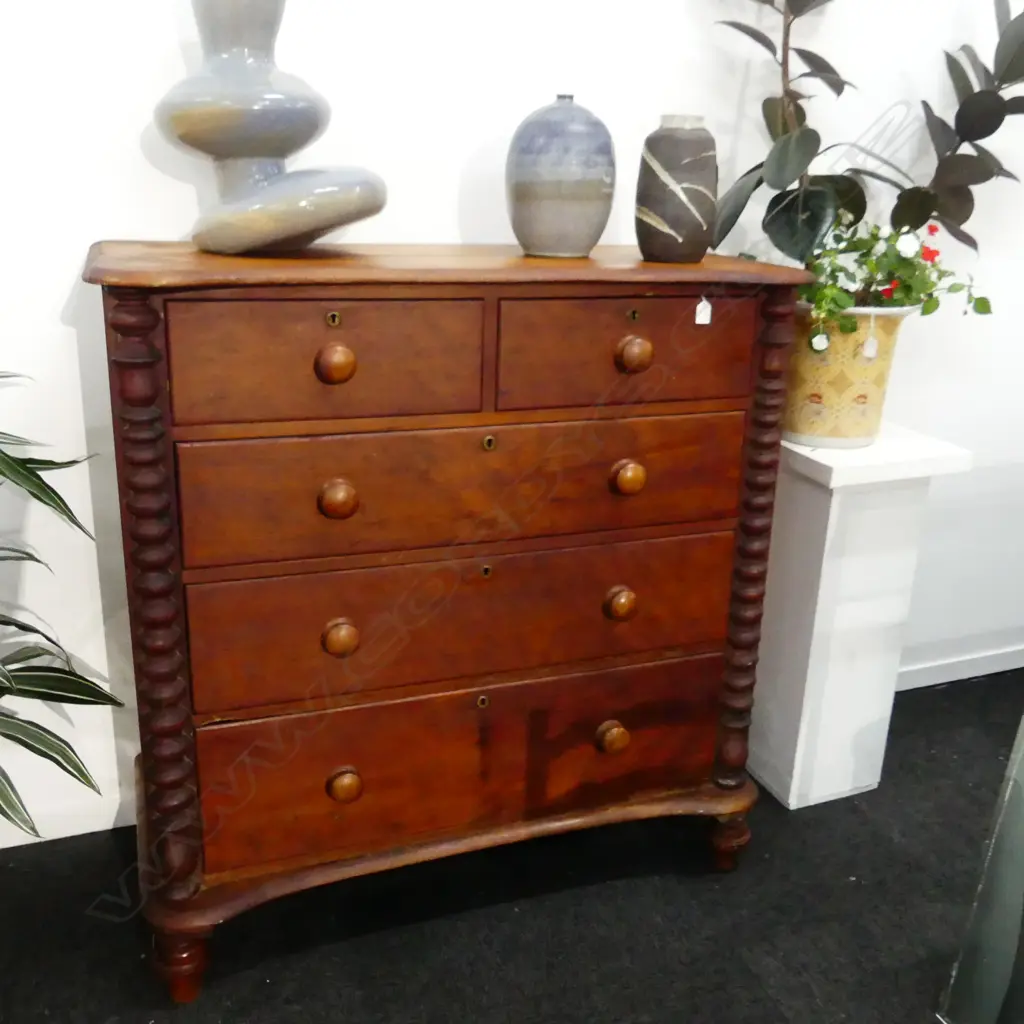 COLONIAL KAURI CHEST w. TURNED COLUMN DESIGN 1170x545x1200mm Image 1++