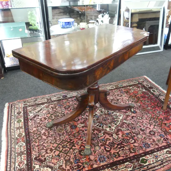 c1820 REGENCY FLAME MAHOGANY FOLDING TOP TEA TABLE 910x450x700mm