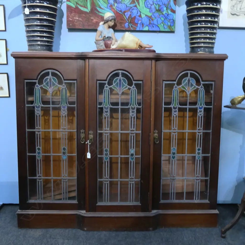 DECO BREAKFRONT LEADLIGHT 3 DOOR CABINET 1420x365x1195mm Image 1++