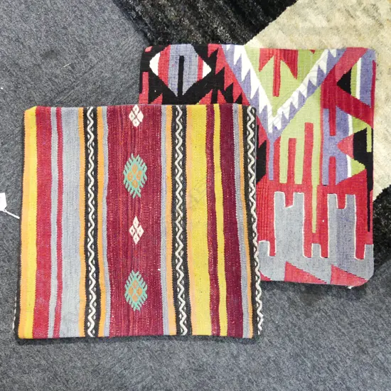 TWO TURKISH KELIM CUSHION COVERS 500 X 500MM