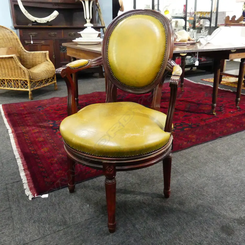 FRENCH STYLE MUSTARD LEATHER SWIVEL CHAIR Image 1++