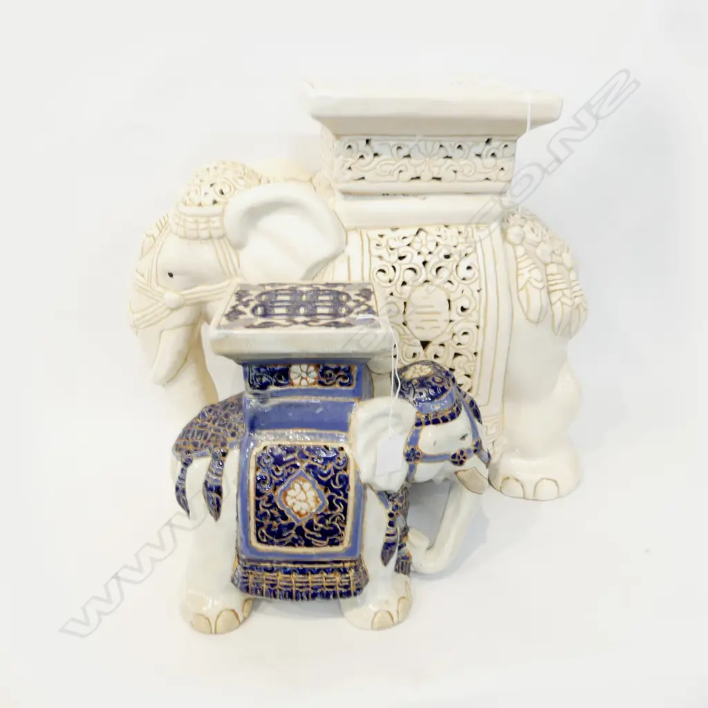 2 CERAMIC  ELEPHANT POT STANDS, H.  450 & 290MM Image 1++