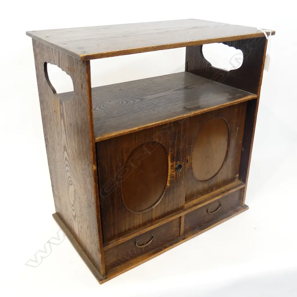SMALL OLD JAPANESE COLLECTOR'S CHEST w pr doors & pr drawers H.445mm. Image 1++