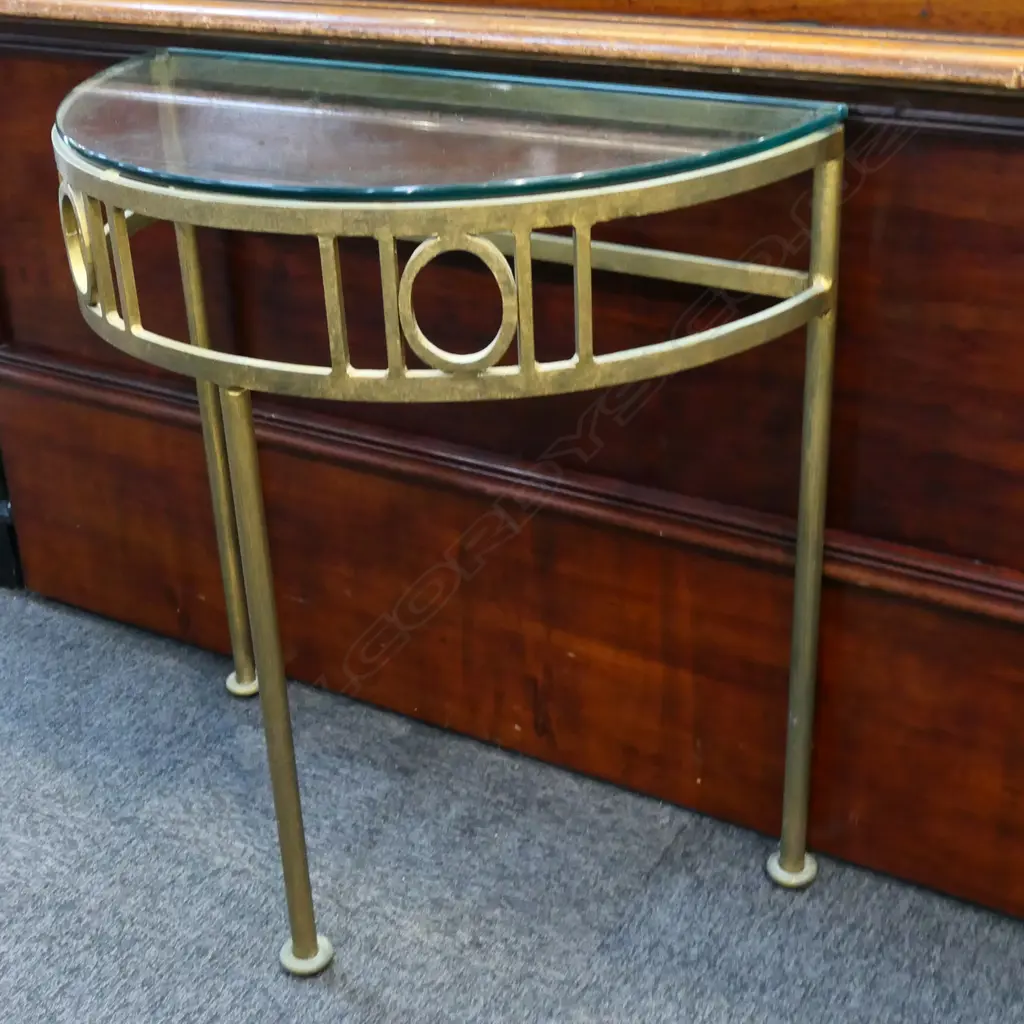 BRONZED METAL GLASS TOPPED DEMI LUNE TABLE 680x340x700mm Image 1++