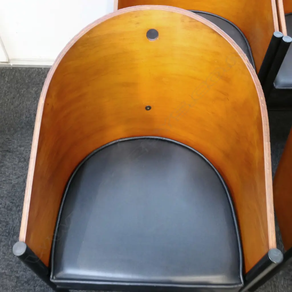 4 DESIGNER BENT PLY & BLACK LEATHER TUB CHAIRS Image 1++